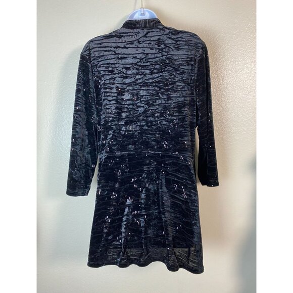 Frank Lyman Black Velvet Sequined Cardigan Size 14 Glitter Event Whimsigoth Goth - Picture 2 of 14